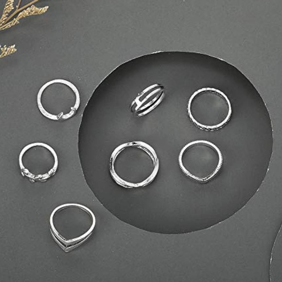 7 Pc Set Silver Bohemian Knuckle Midi Finger Stacking Rings ~ Retro Boho Bundle - Picture 7 of 8